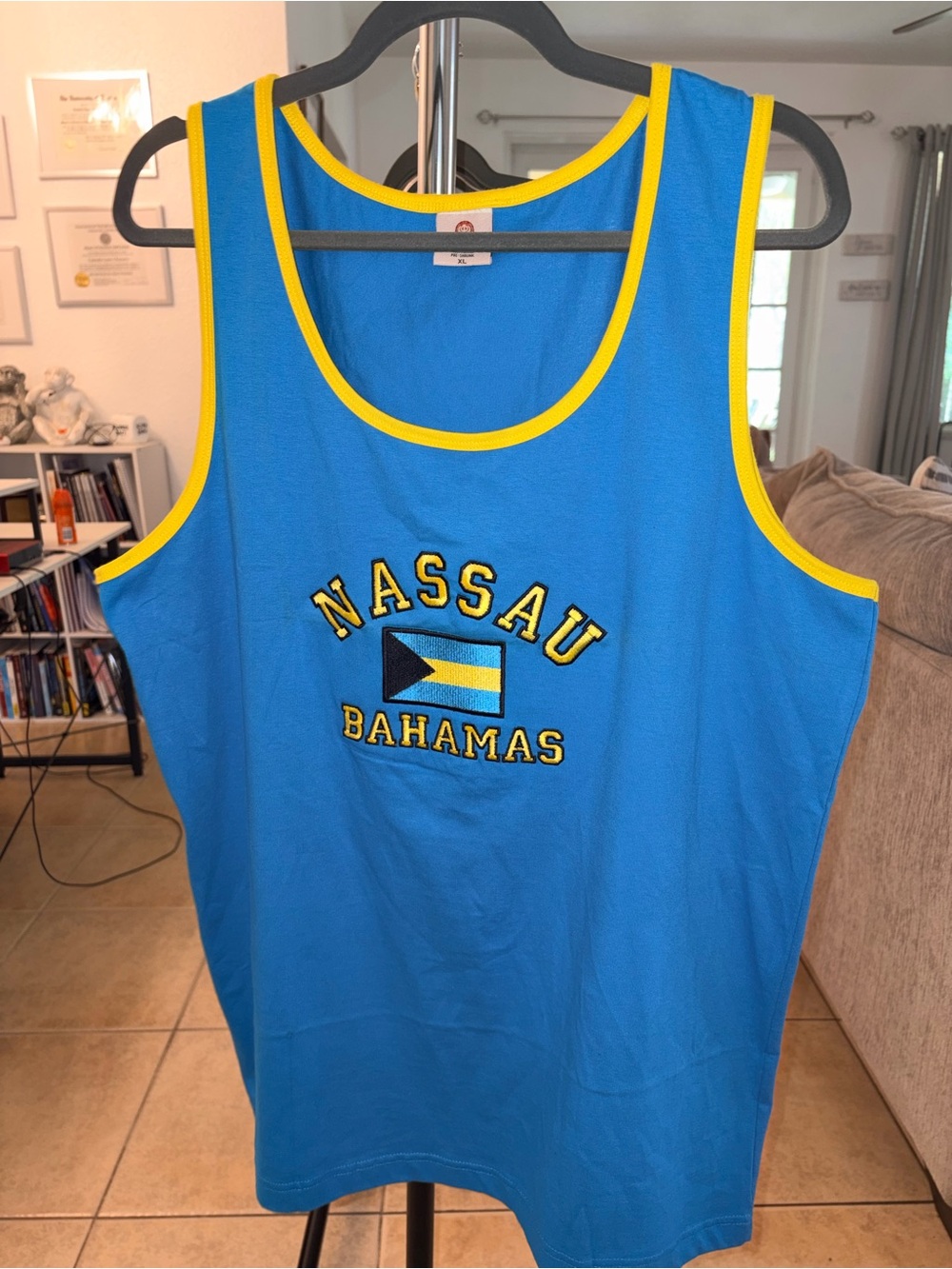 Nassau Bahamas Blue Tank with Yellow Trim